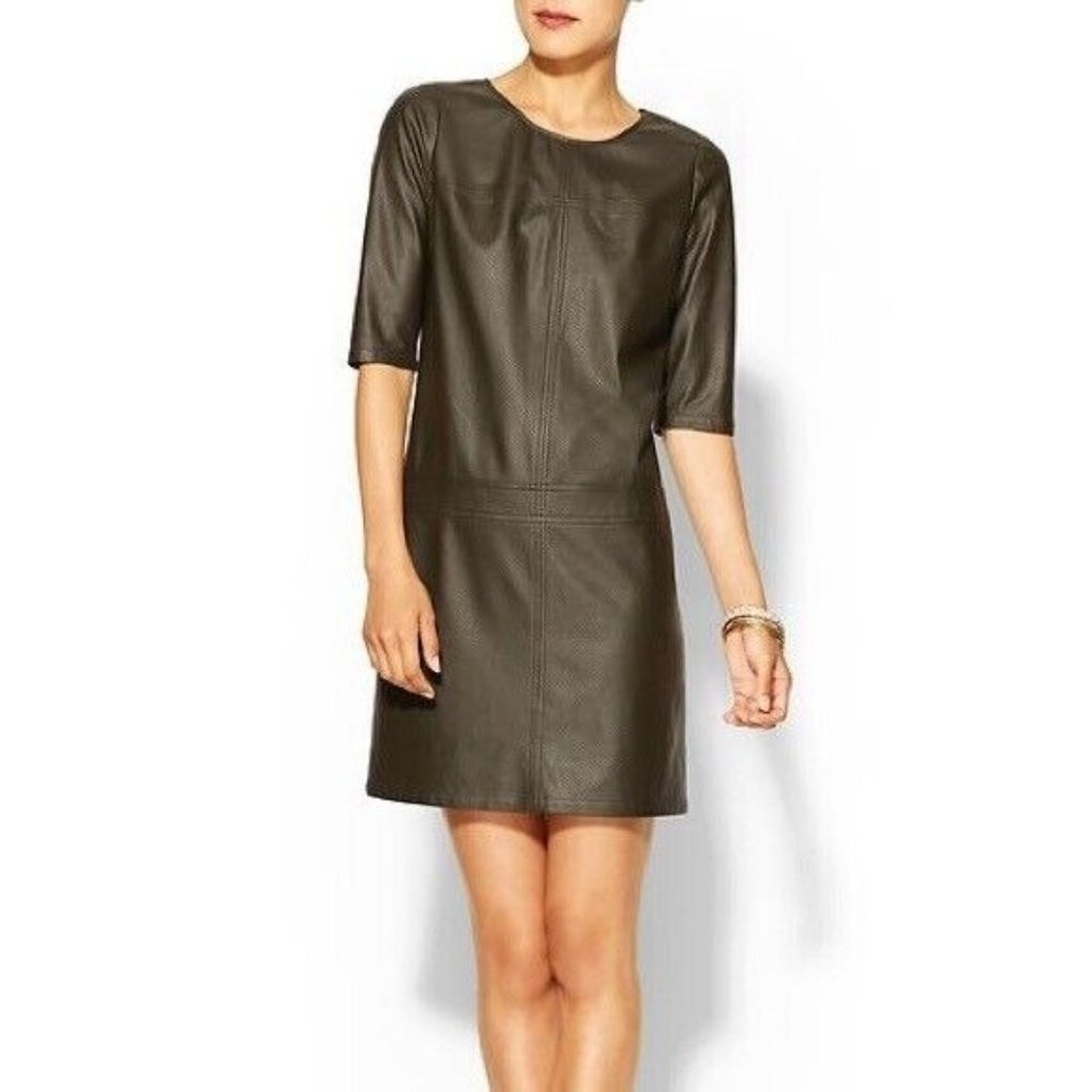 Tinley Road Women's Green Faux Leather Short Sleeve Lined Sheath Dress‎ SZ M